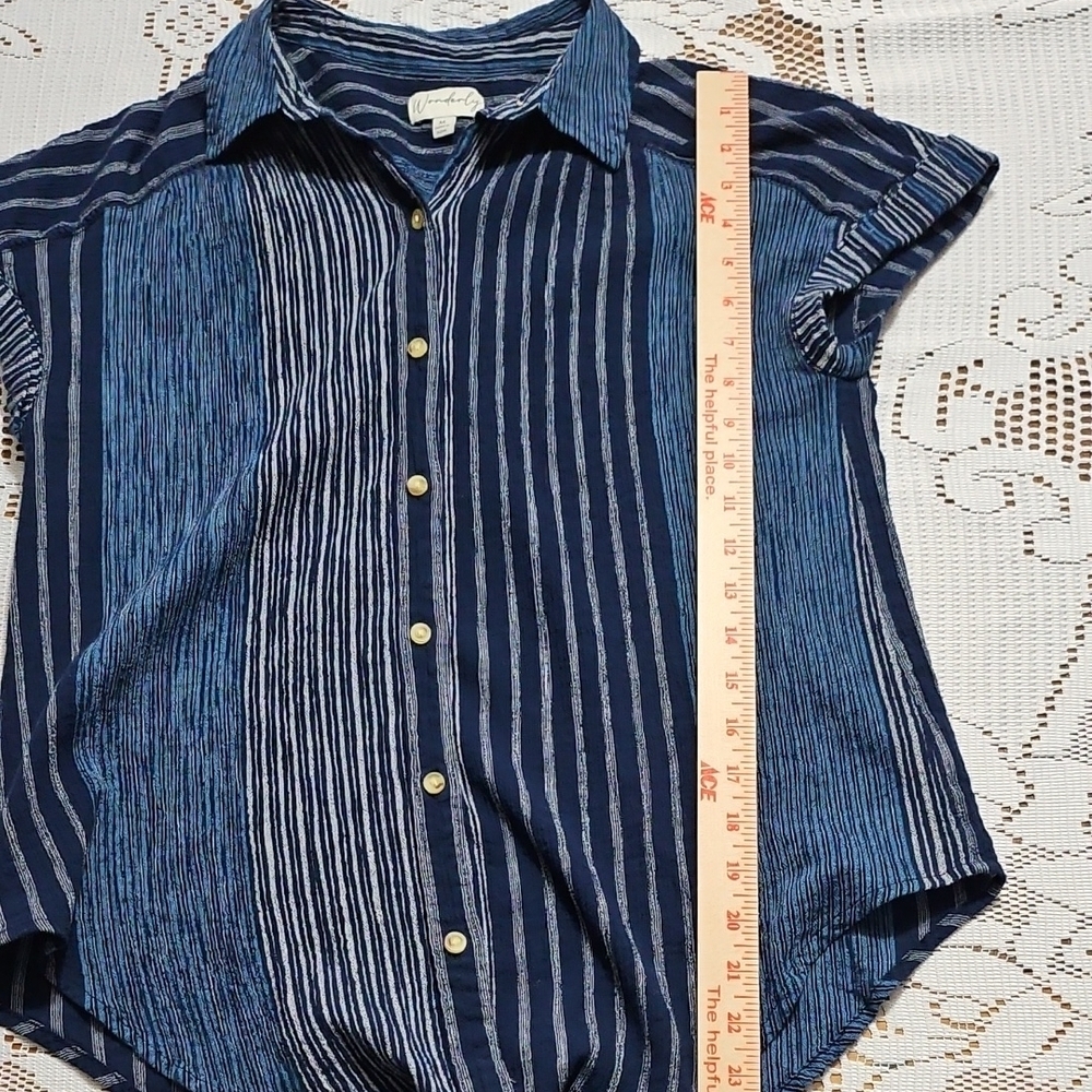 Wonderly Navy and Light Blue Striped Shirt 100% Cotton - Picture 4 of 11